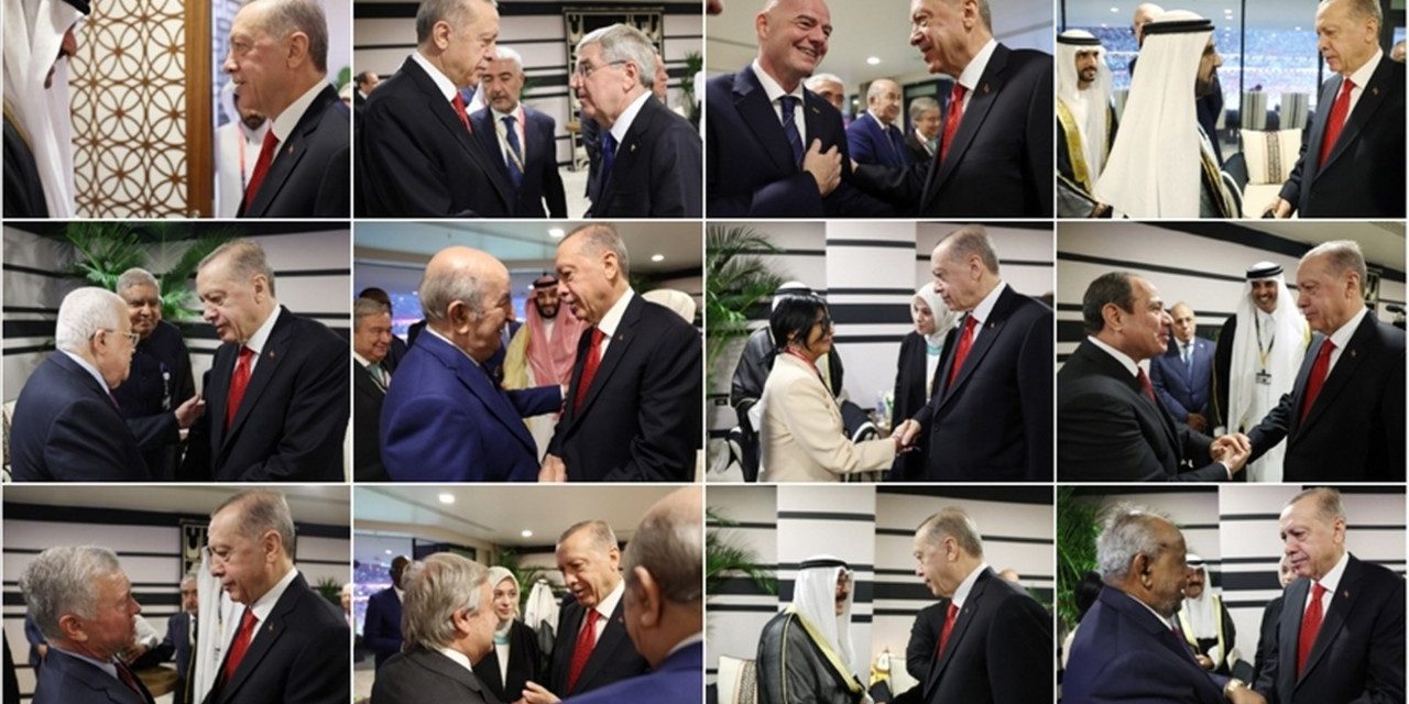 Cumhurbaşkanı Erdoğan, 2022 FIFA Dünya Kupası kapsamındaki resepsiyonda başkanlarla bir ortaya geldi